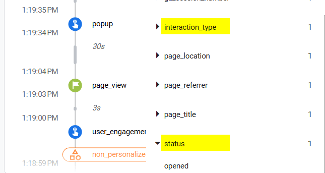 Popup event parameters in debugView