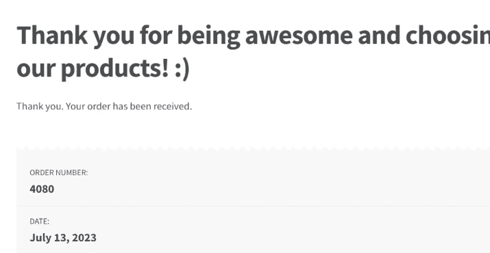 Purchase thank you page