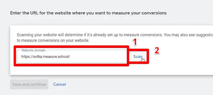Scanning your website where you want to measure conversions