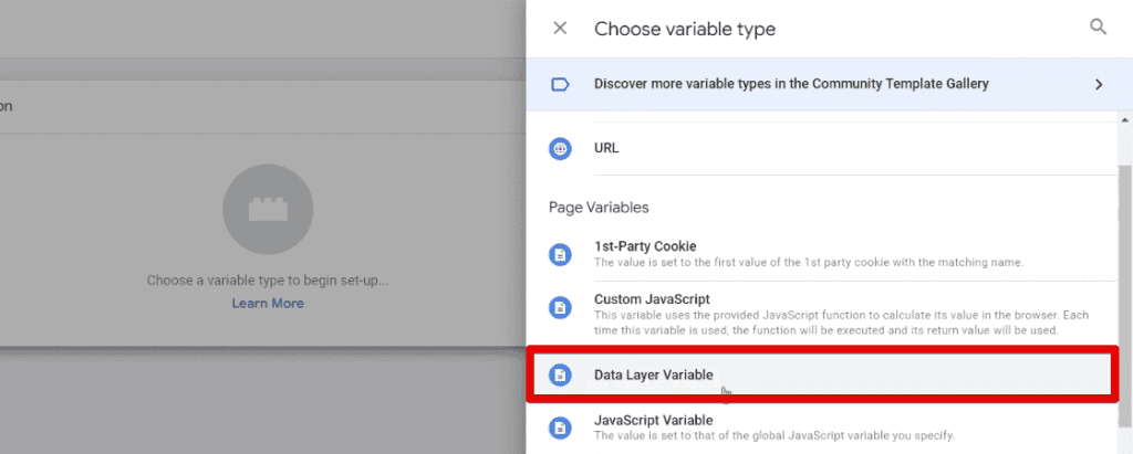 Selecting the data layer variable
