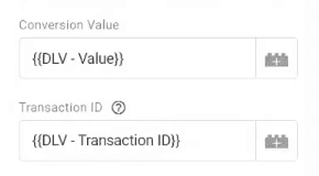 Using a variable for the conversion value and transaction ID