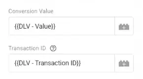 Using a variable for the conversion value and transaction ID