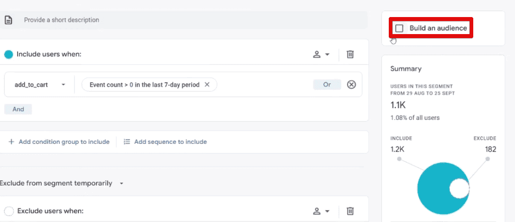 Build an audience option in the segment builder