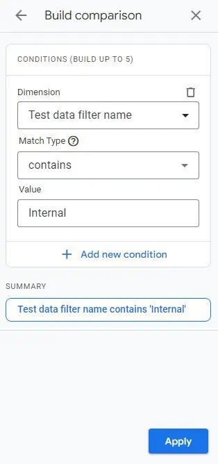 Building a comparison for the test data filter