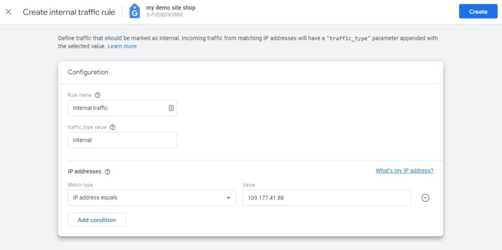 Creating an internal traffic rule in GA4