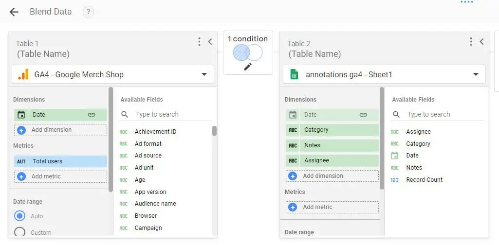 Data blending setup