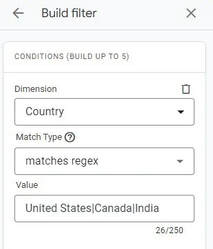 Filter for countries in GA4