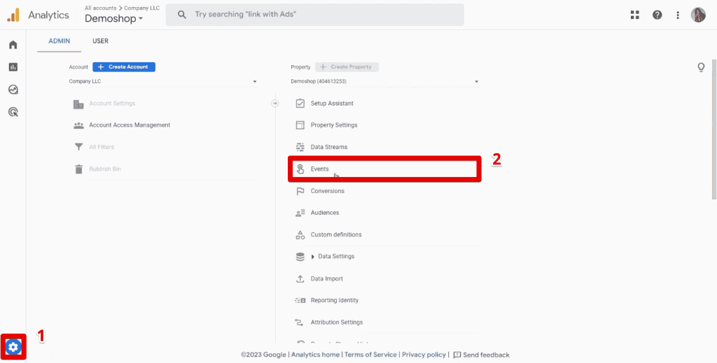 Going to the events settings in the admin section