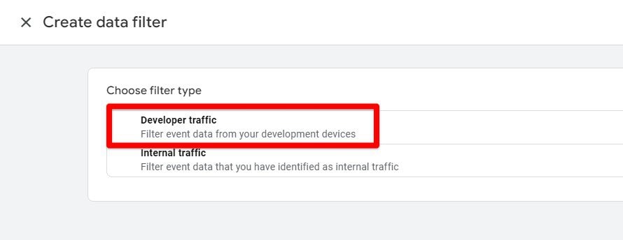 Selecting developer traffic in choose filter type