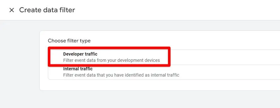 Selecting developer traffic in choose filter type