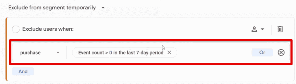 Specifying the condition for the group of users to exclude