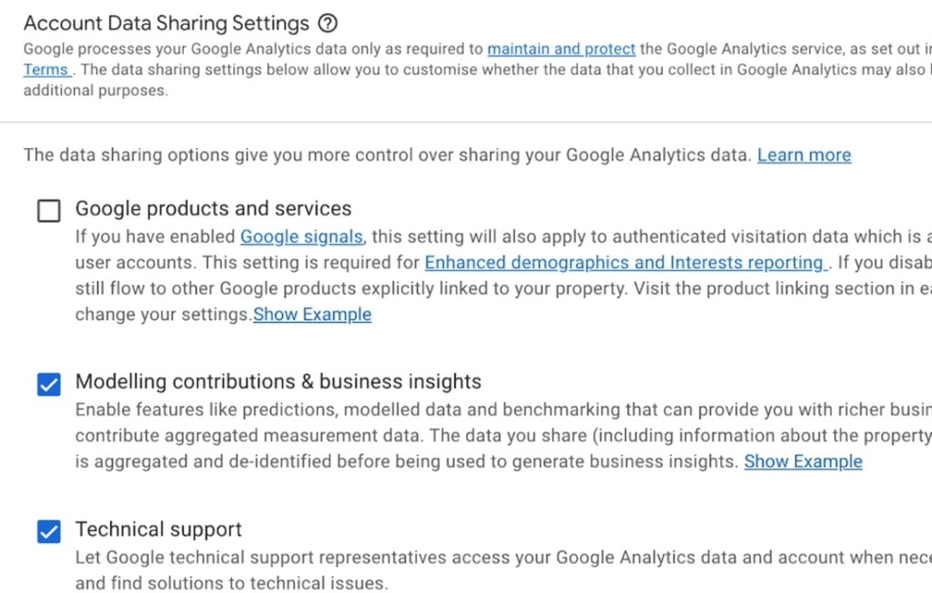 Account data-sharing settings