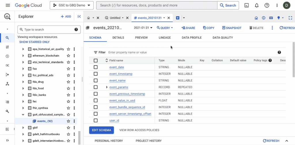 BigQuery interface