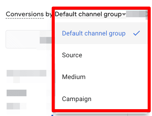 Conversions by default channel group, source, medium, or campaign