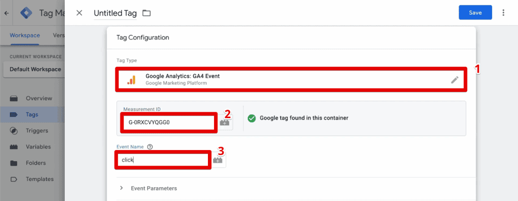 Creating a GA4 event tag