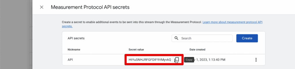 Creating a measurement protocol API secret