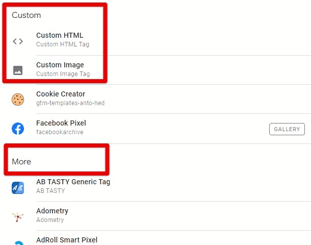Custom tag types in GTM