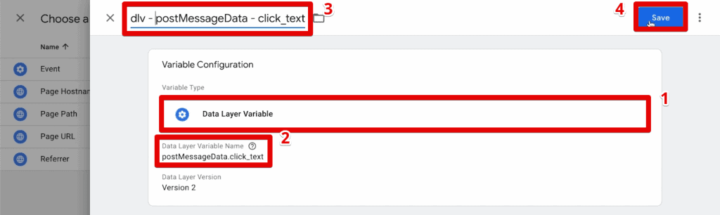 Data layer variable configuration