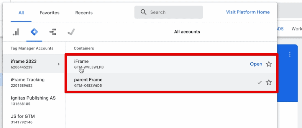 Different GTM containers for the iframe and parent frame