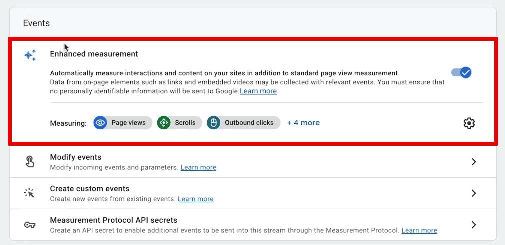 Enhanced measurement option in the web data stream