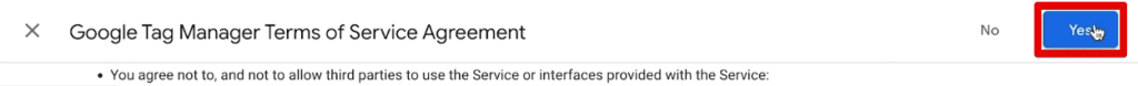 Final check for accepting the terms of service