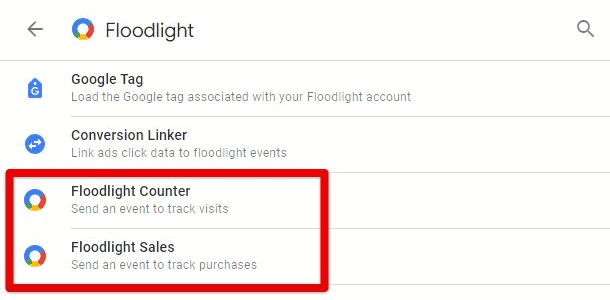 Floodlight Counter and Floodlight Sales tags in GTM