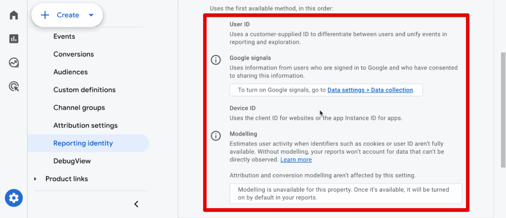 GA4 reporting identities