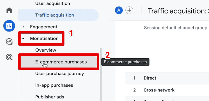 Going to the eCommerce purchases report