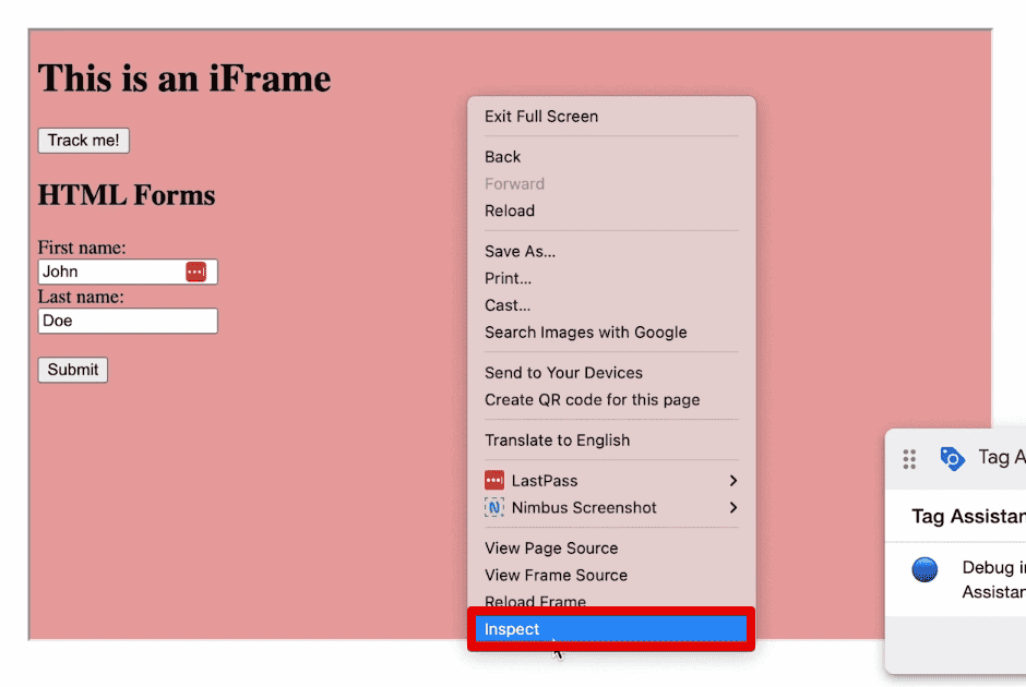 Inspecting the demo shop HTML code