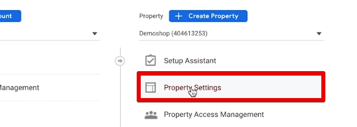 Opening the property settings