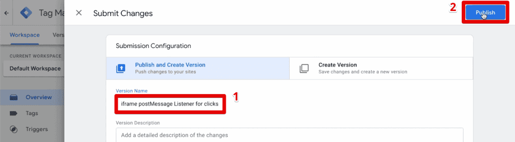 Publishing a version of the parent frame container