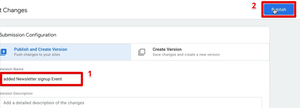 Publishing the newsletter sign-up event tag