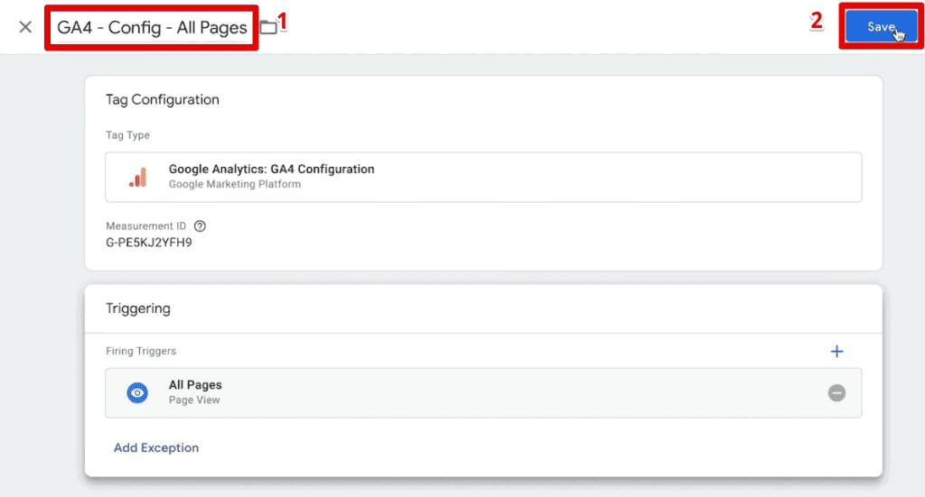 Saving the GA4 configuration tag