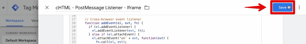 Saving the post message listener tag