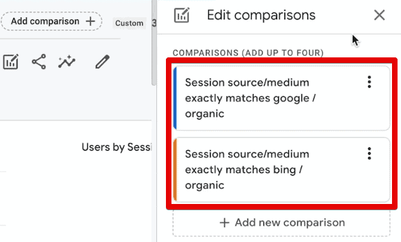 Session source/medium comparisons