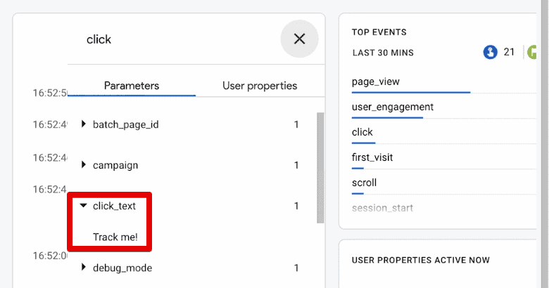 The click text event parameter