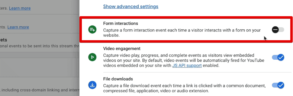 Turning off the form interactions measurement option