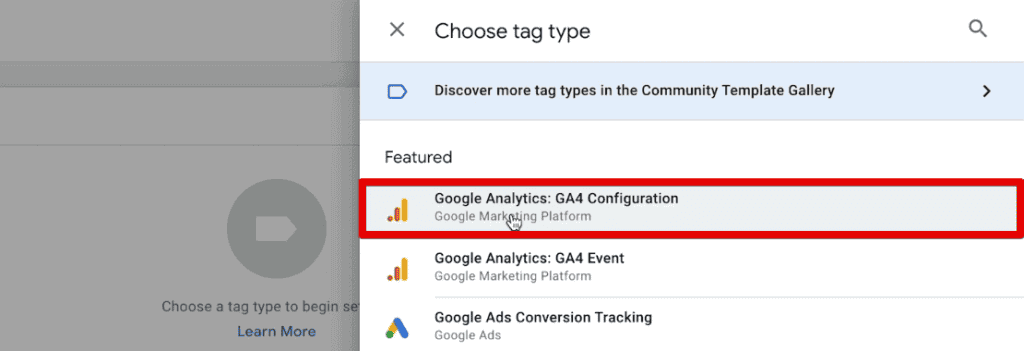 Using the GA4 configuration tag template