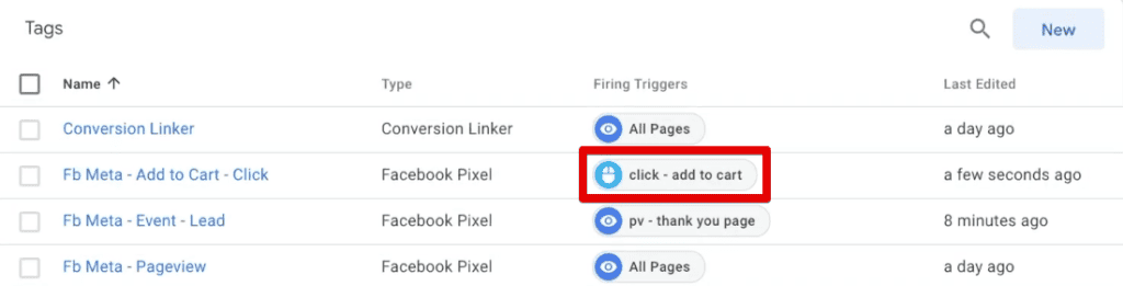 Adding the add-to-cart trigger to the Meta Pixel add-to-cart event tag