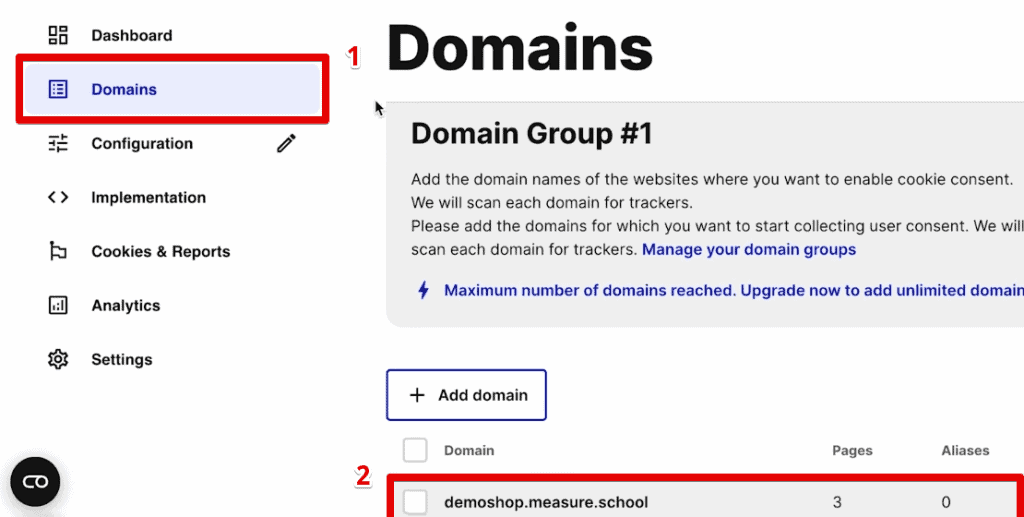 Adding the website domain name to the domain list