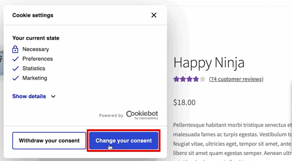 Changing the cookie consent settings