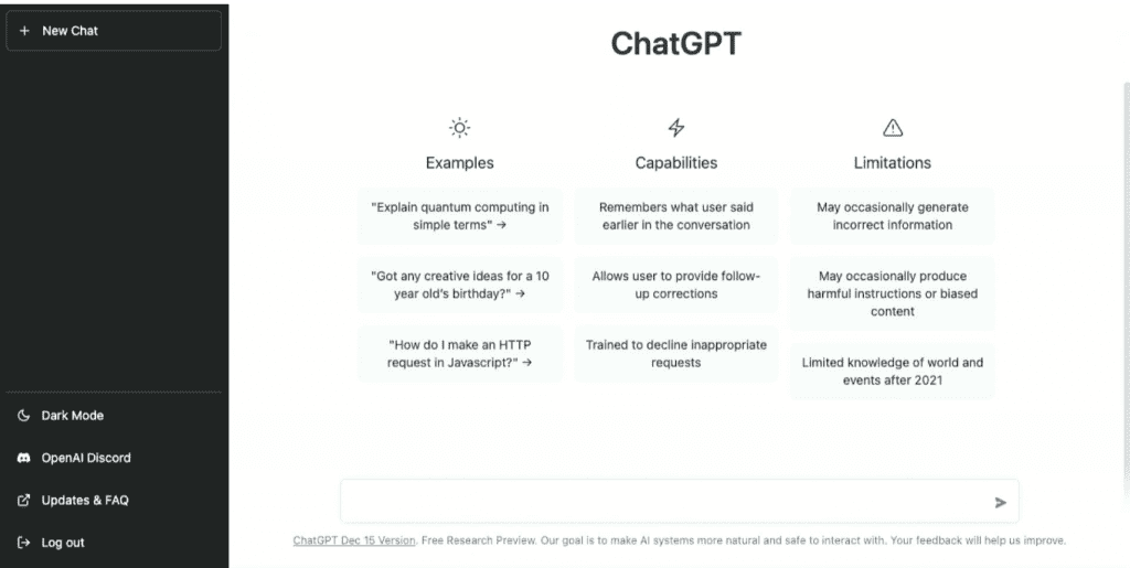 ChatGPT chatbot interface