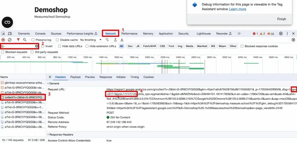 Collect network requests with the GCS and GCD parameters