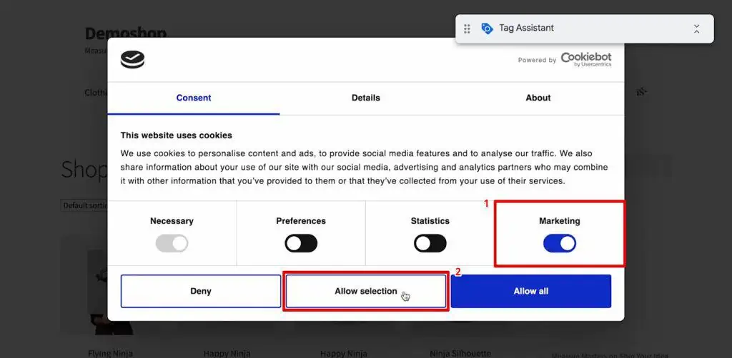 Consenting to only marketing cookies