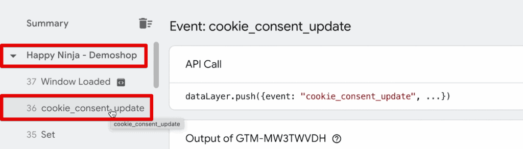 Cookie_consent_update event on the product page