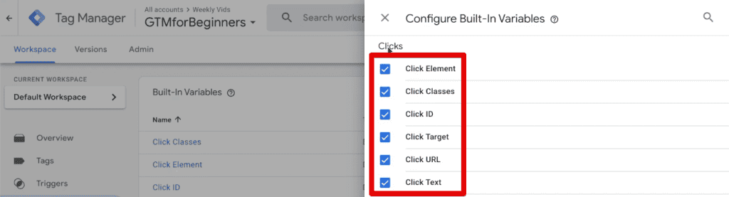 Enabling the click variables