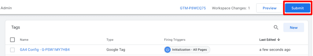 GTM publish container