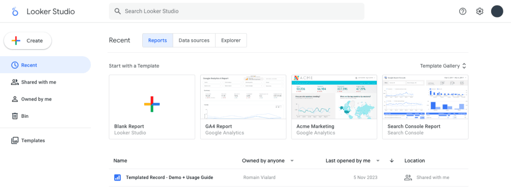 Google Looker Studio interface