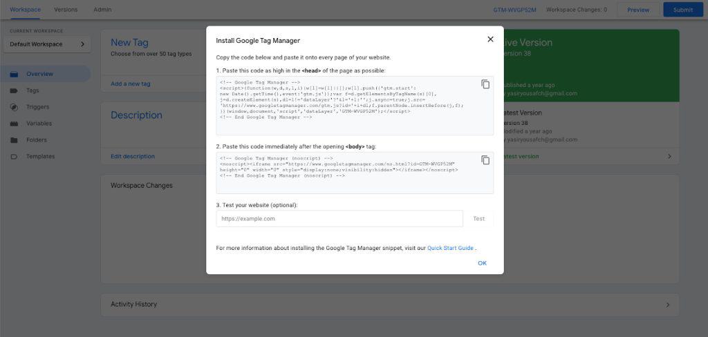 Google Tag Manager installation snippet