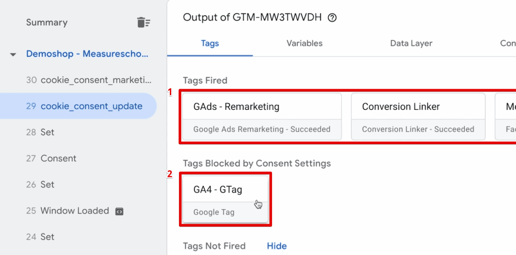 Gtag is blocked from firing by consent settings